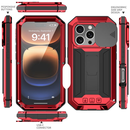 For iPhone 16 Pro R-JUST Sliding Camera IP54 Life Waterproof Holder Phone Case(Red) - iPhone 16 Pro Cases by R-JUST | Online Shopping UK | buy2fix