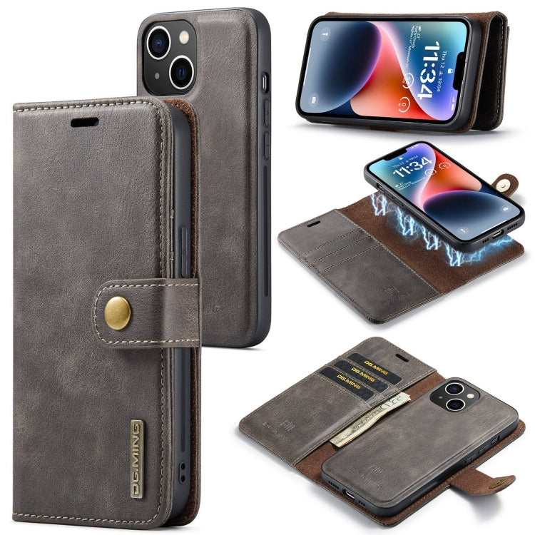 For iPhone 15 Plus DG.MING Crazy Horse Texture Detachable Magnetic Leather Phone Case(Grey) - iPhone 15 Plus Cases by DG.MING | Online Shopping UK | buy2fix