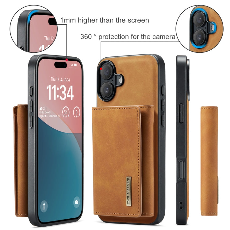 For iPhone 16 DG.MING M1 Series 3-Fold Multi Card Wallet Leather Phone Case(Brown) - iPhone 16 Cases by DG.MING | Online Shopping UK | buy2fix