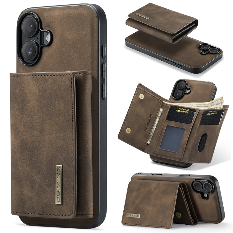 For iPhone 16 DG.MING M1 Series 3-Fold Multi Card Wallet Leather Phone Case(Coffee) - iPhone 16 Cases by DG.MING | Online Shopping UK | buy2fix