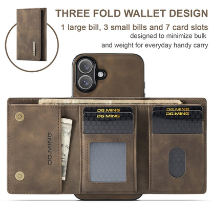 For iPhone 16 DG.MING M1 Series 3-Fold Multi Card Wallet Leather Phone Case(Coffee) - iPhone 16 Cases by DG.MING | Online Shopping UK | buy2fix