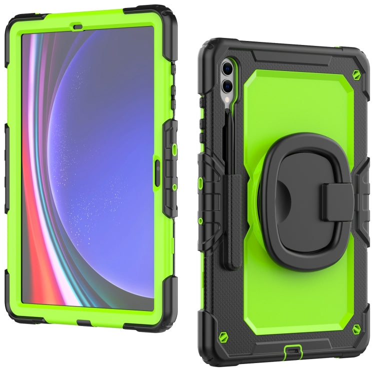 For Samsung Galaxy Tab S9+ D Type Silicone Hybrid PC Tablet Case with Handle Holder(Yellow Green PC) - Galaxy Tab S9+ Cases by buy2fix | Online Shopping UK | buy2fix