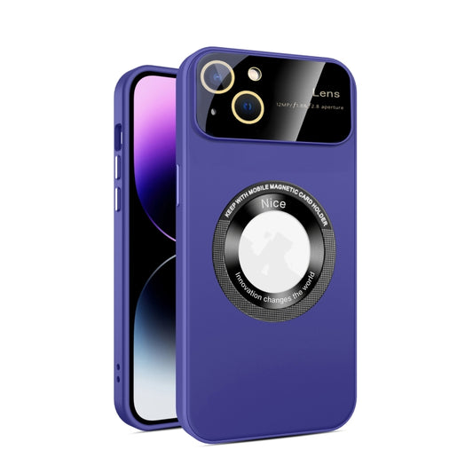 For iPhone 15 Large Glass Window Magnetic Magsafe Phone Case with Lens Film(Dark Purple) - iPhone 15 Cases by buy2fix | Online Shopping UK | buy2fix