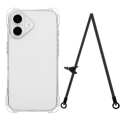 For iPhone 16 Four-corner Shockproof TPU Phone Case with Lanyard(Transparent) - iPhone 16 Cases by buy2fix | Online Shopping UK | buy2fix