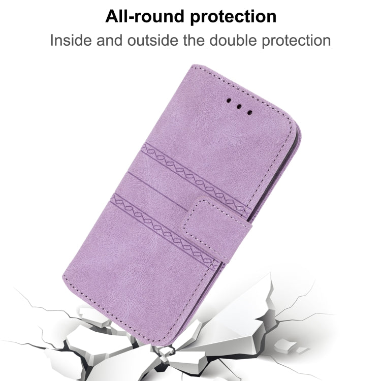 For iPhone SE 2024 Embossed Stripes Skin Feel Leather Phone Case(Light Purple) - More iPhone Cases by buy2fix | Online Shopping UK | buy2fix