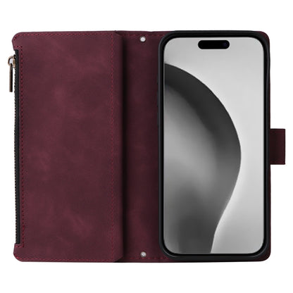 For iPhone 16 Pro Max Crossbody Multi-card Slot Wallet Zipper Leather Phone Case(Wine Red) - iPhone 16 Pro Max Cases by buy2fix | Online Shopping UK | buy2fix