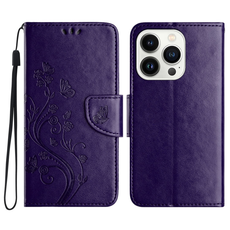 For iPhone 16 Pro Butterfly Flower Pattern Flip Leather Phone Case(Dark Purple) - iPhone 16 Pro Cases by buy2fix | Online Shopping UK | buy2fix