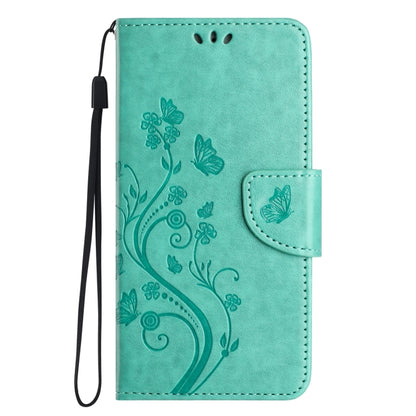 For iPhone 16 Plus Butterfly Flower Pattern Flip Leather Phone Case(Green) - iPhone 16 Plus Cases by buy2fix | Online Shopping UK | buy2fix