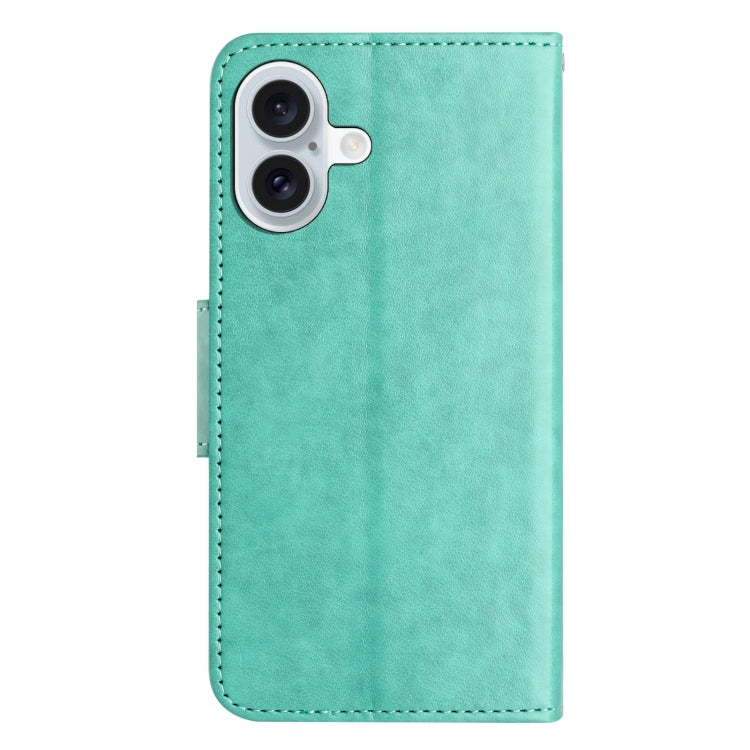 For iPhone 16 Butterfly Flower Pattern Flip Leather Phone Case(Green) - iPhone 16 Cases by buy2fix | Online Shopping UK | buy2fix