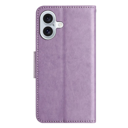 For iPhone 16 Butterfly Flower Pattern Flip Leather Phone Case(Light Purple) - iPhone 16 Cases by buy2fix | Online Shopping UK | buy2fix