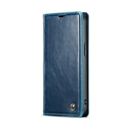 For iPhone 15 CaseMe 003 Crazy Horse Texture Leather Phone Case(Blue) - iPhone 15 Cases by CaseMe | Online Shopping UK | buy2fix