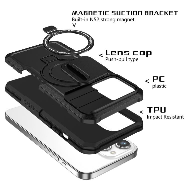 For iPhone 15 Pro Sliding Camshield Magsafe Holder TPU Hybrid PC Phone Case(Black) - iPhone 15 Pro Cases by buy2fix | Online Shopping UK | buy2fix