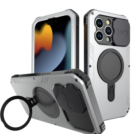 For iPhone 15 Pro Camera Shield MagSafe Holder Life Waterproof Phone Case(Silver) - iPhone 15 Pro Cases by buy2fix | Online Shopping UK | buy2fix