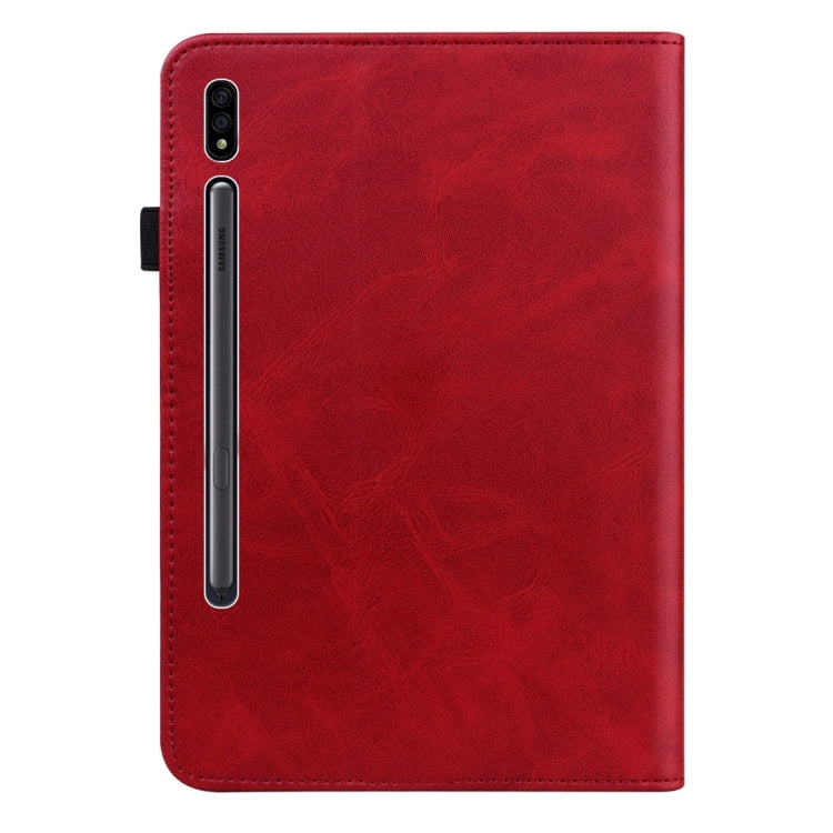 For Samsung Galaxy Tab S7 / S8 Solid Color Stripe Embossed Leather Tablet Case(Red) - Galaxy Tab S8 Cases by buy2fix | Online Shopping UK | buy2fix