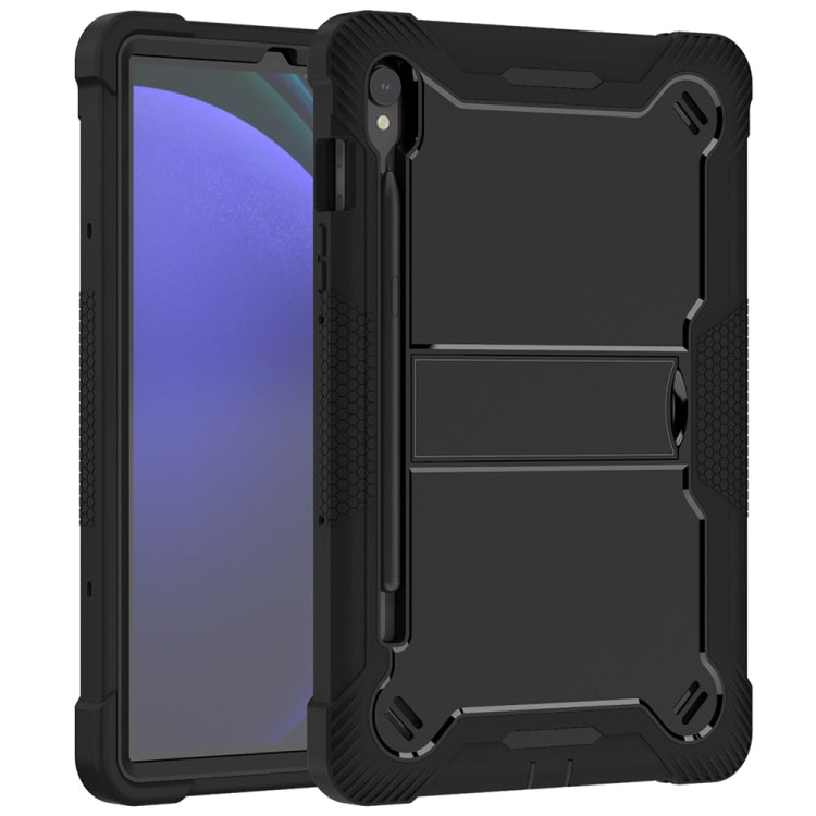 For Samsung Galaxy Tab S9 Shockproof Silicone Hybrid PC Tablet Case with Holder(Black) - Galaxy Tab S9 Cases by buy2fix | Online Shopping UK | buy2fix