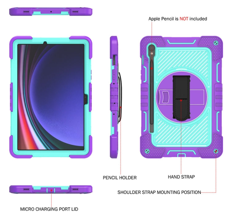 For Samsung Galaxy Tab S9 360 Degree Rotation PC Contrast Silicone Tablet Case(Purple + Mint Green) - Galaxy Tab S9 Cases by buy2fix | Online Shopping UK | buy2fix