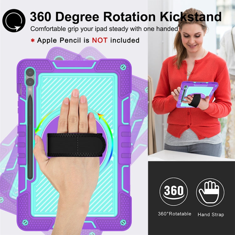 For Samsung Galaxy Tab S9+ 360 Degree Rotation PC Contrast Silicone Tablet Case(Purple + Mint Green) - Galaxy Tab S9+ Cases by buy2fix | Online Shopping UK | buy2fix