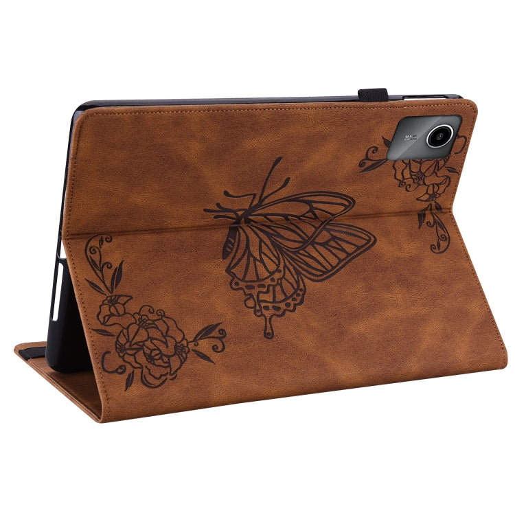 For Lenovo Tab M11/Xiaoxin Pad 11 2024 Butterfly Flower Embossed Leather Tablet Case(Brown) - Lenovo by buy2fix | Online Shopping UK | buy2fix