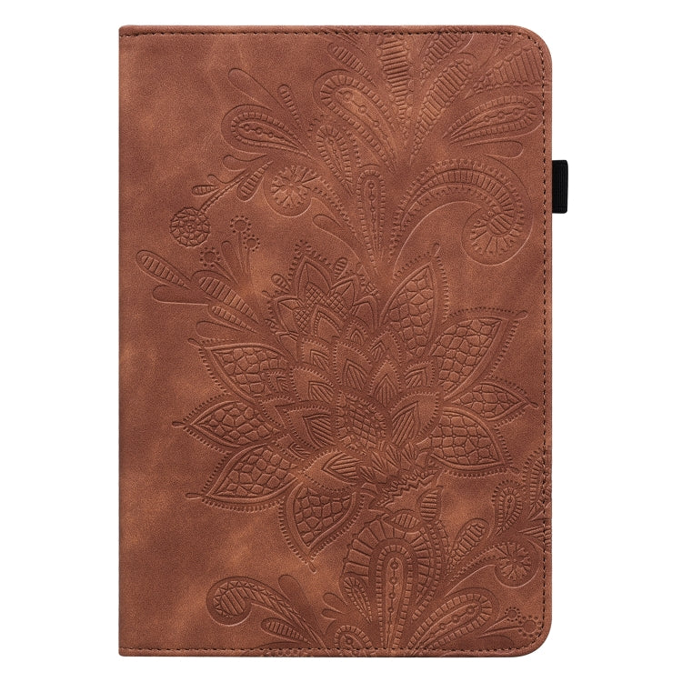 For Samsung Galaxy Tab S9 Lace Flower Embossing Pattern PU Tablet Case(Brown) - Galaxy Tab S9 Cases by buy2fix | Online Shopping UK | buy2fix