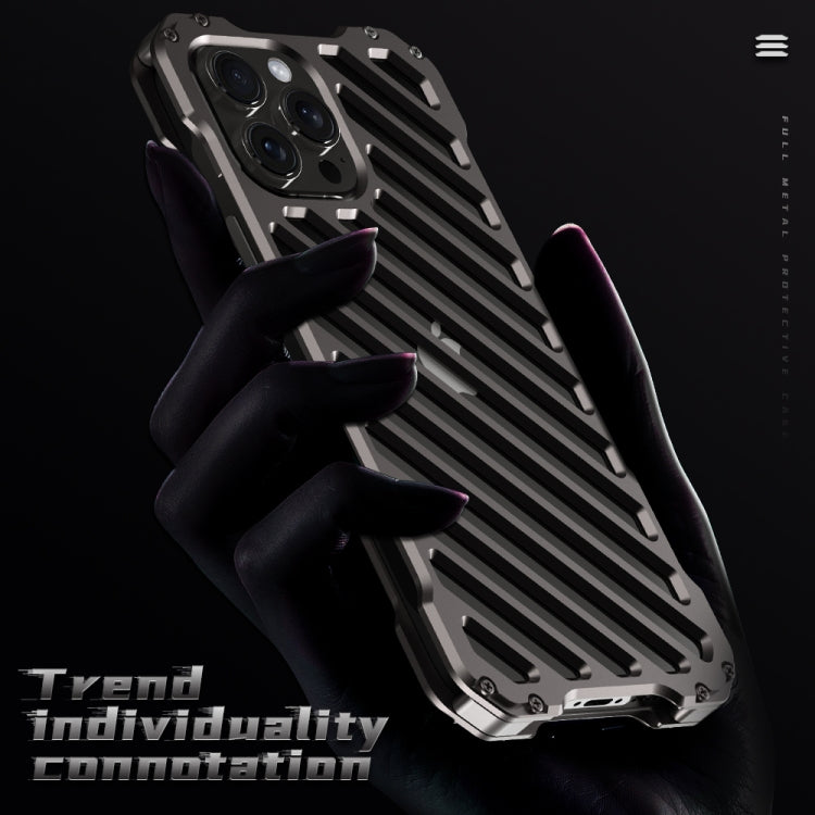 For iPhone 16 Pro Max R-JUST RJ-50 Hollow Breathable Armor Metal Phone Case(Space Grey) - iPhone 16 Pro Max Cases by R-JUST | Online Shopping UK | buy2fix