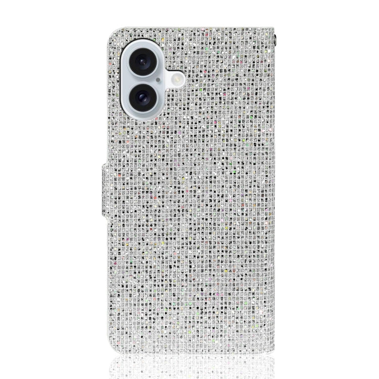 For iPhone 16 Glitter Powder Filp Leather Phone Case(Silver) - iPhone 16 Cases by buy2fix | Online Shopping UK | buy2fix