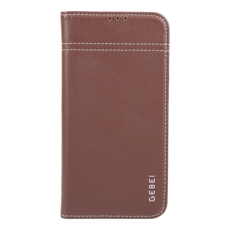 For iPhone 16 Pro GEBEI Top-grain Horizontal Flip Leather Phone Case(Brown) - iPhone 16 Pro Cases by GEBEI | Online Shopping UK | buy2fix