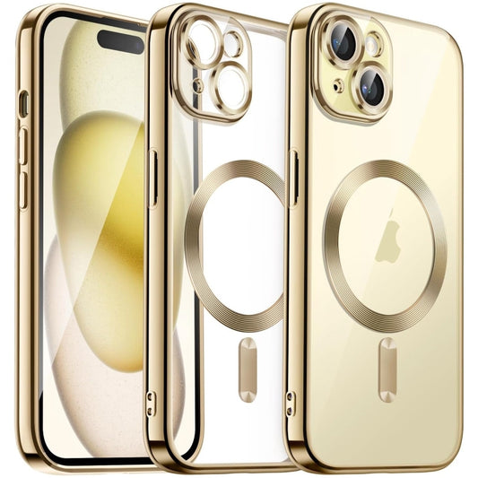 For iPhone 15 Plus Magsafe Magnetic Transparent Electroplated TPU Phone Case(Gold) - iPhone 15 Plus Cases by buy2fix | Online Shopping UK | buy2fix