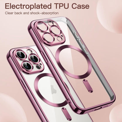 For iPhone 16 Pro Transparent Electroplated Magsafe Magnetic TPU Phone Case(Pink) - iPhone 16 Pro Cases by buy2fix | Online Shopping UK | buy2fix