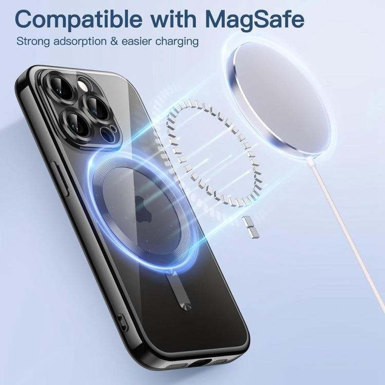 For iPhone 16 Pro Transparent Electroplated Magsafe Magnetic TPU Phone Case(Black) - iPhone 16 Pro Cases by buy2fix | Online Shopping UK | buy2fix