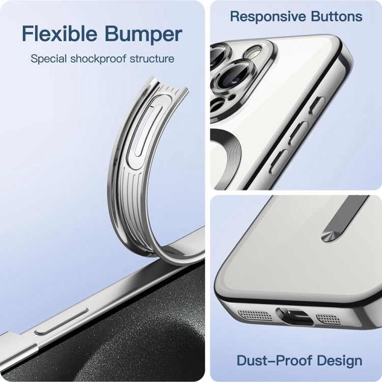 For iPhone 16 Pro Transparent Electroplated Magsafe Magnetic TPU Phone Case(Silver) - iPhone 16 Pro Cases by buy2fix | Online Shopping UK | buy2fix