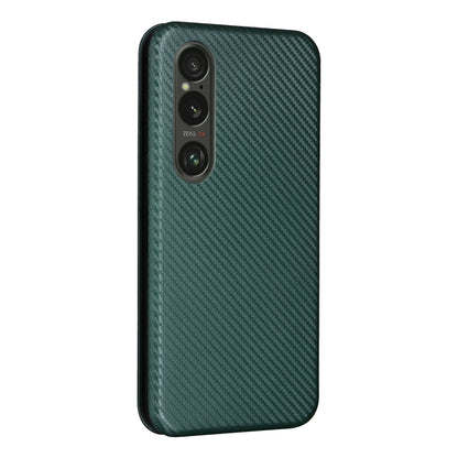 For Sony Xperia 1 VI 2024 Carbon Fiber Texture Flip Leather Phone Case(Green) - Sony Cases by buy2fix | Online Shopping UK | buy2fix
