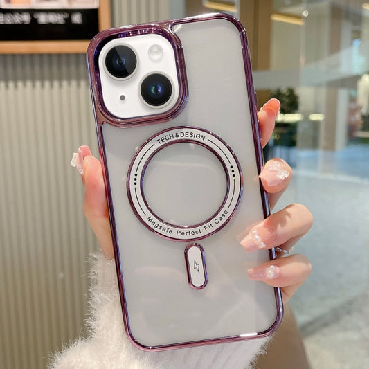 For iPhone 14 Plus MagSafe Magnetic Transparent TPU Electroplated Phone Case(Purple) - iPhone 14 Plus Cases by buy2fix | Online Shopping UK | buy2fix