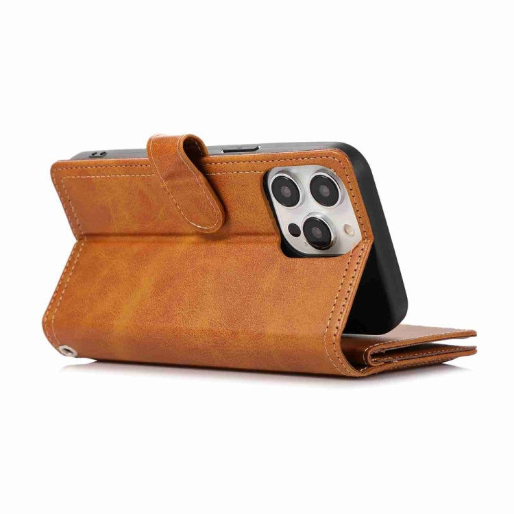 For iPhone 16 Pro Max Wristband Card Slot Leather Phone Case(Brown) - iPhone 16 Pro Max Cases by buy2fix | Online Shopping UK | buy2fix