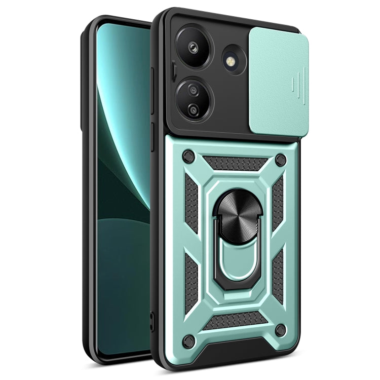 For Xiaomi Redmi 13C 4G Sliding Camera Cover Design TPU Hybrid PC Phone Case(Mint Green) - 13C Cases by buy2fix | Online Shopping UK | buy2fix