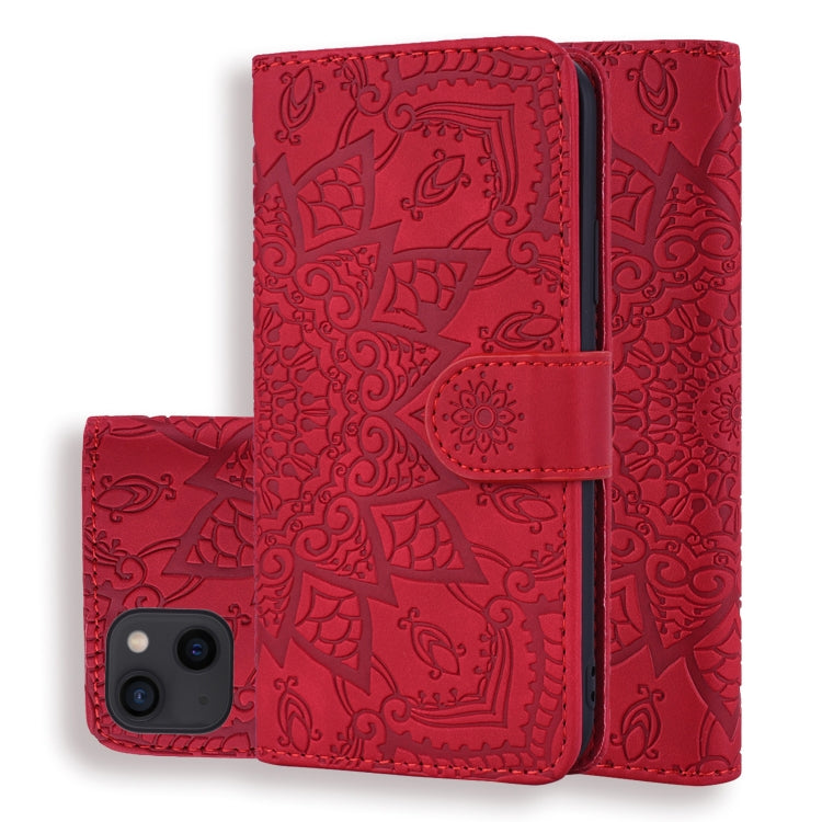 For iPhone 16 Pro Max Mandala Embossed Dual-Fold Calf Leather Phone Case(Red) - iPhone 16 Pro Max Cases by buy2fix | Online Shopping UK | buy2fix