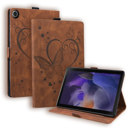 For Samsung Galaxy Tab A9 Love Butterfly Embossed Leather Tablet Case(Brown) - Galaxy Tab A9 by buy2fix | Online Shopping UK | buy2fix