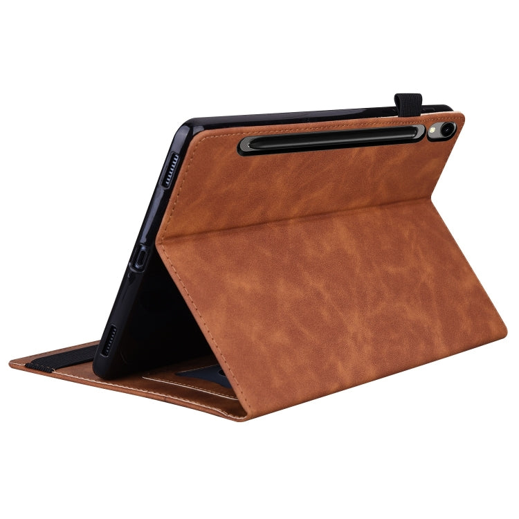 For Samsung Galaxy Tab S9 FE Splicing Shockproof Leather Tablet Case(Brown) - Galaxy Tab S9 FE by buy2fix | Online Shopping UK | buy2fix