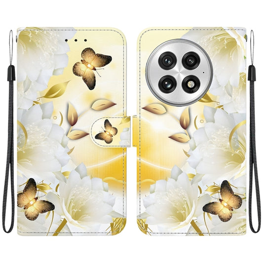 For OnePlus 13 Crystal Texture Colored Drawing Leather Phone Case(Gold Butterfly Epiphyllum) - OnePlus Cases by buy2fix | Online Shopping UK | buy2fix