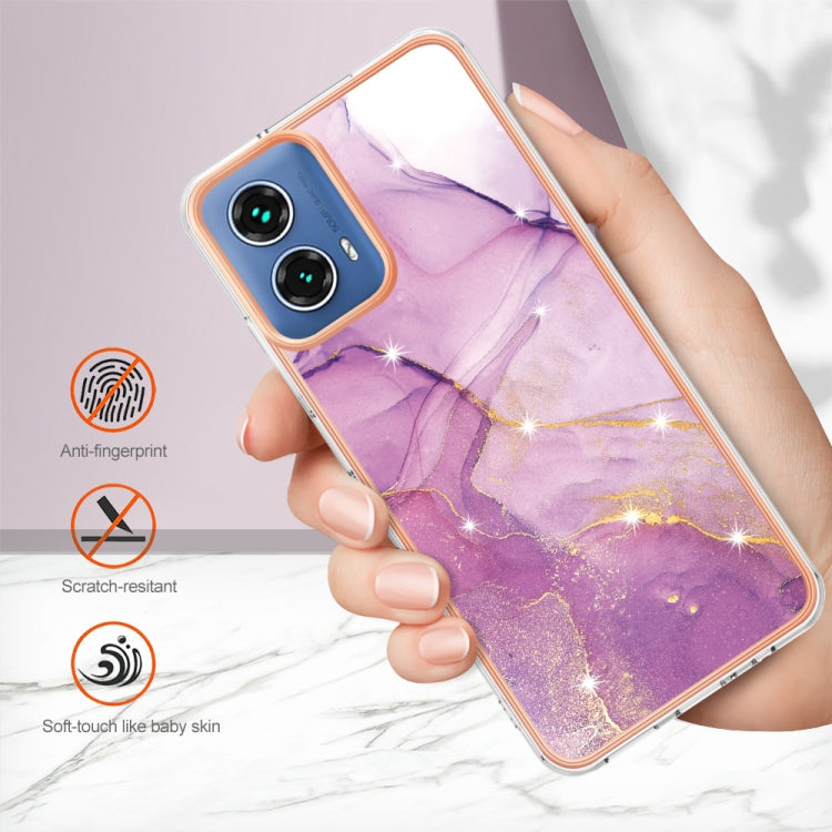 For Motorola Moto G34 Electroplating Marble Dual-side IMD Phone Case(Purple 001) - Motorola Cases by buy2fix | Online Shopping UK | buy2fix