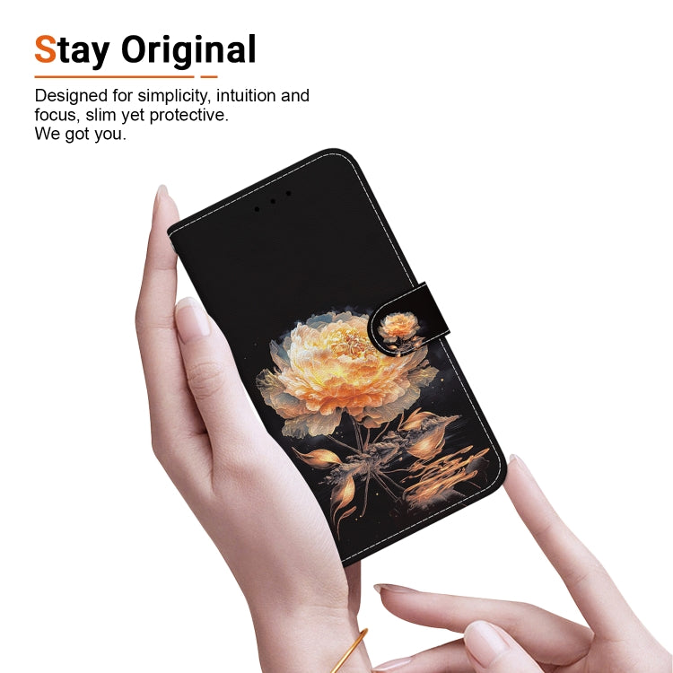 For iPhone SE 2024 Crystal Texture Colored Drawing Leather Phone Case(Gold Peony) - More iPhone Cases by buy2fix | Online Shopping UK | buy2fix