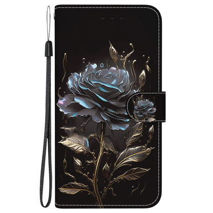 For iPhone SE 2024 Crystal Texture Colored Drawing Leather Phone Case(Black Rose) - More iPhone Cases by buy2fix | Online Shopping UK | buy2fix