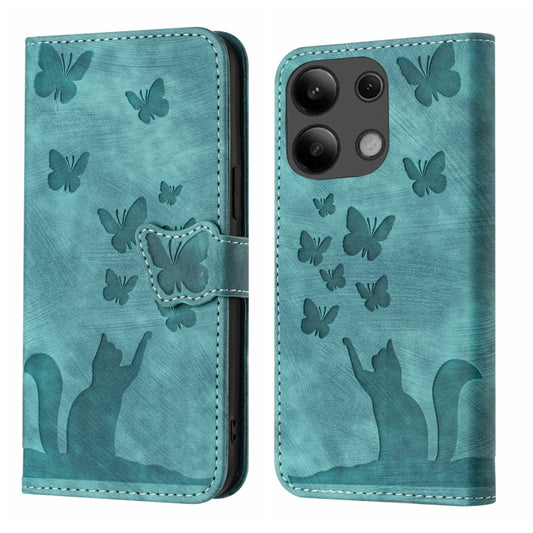 For Xiaomi Redmi Note 13 4G Butterfly Cat Embossing Flip Leather Phone Case(Wathet) - Note 13 Cases by buy2fix | Online Shopping UK | buy2fix
