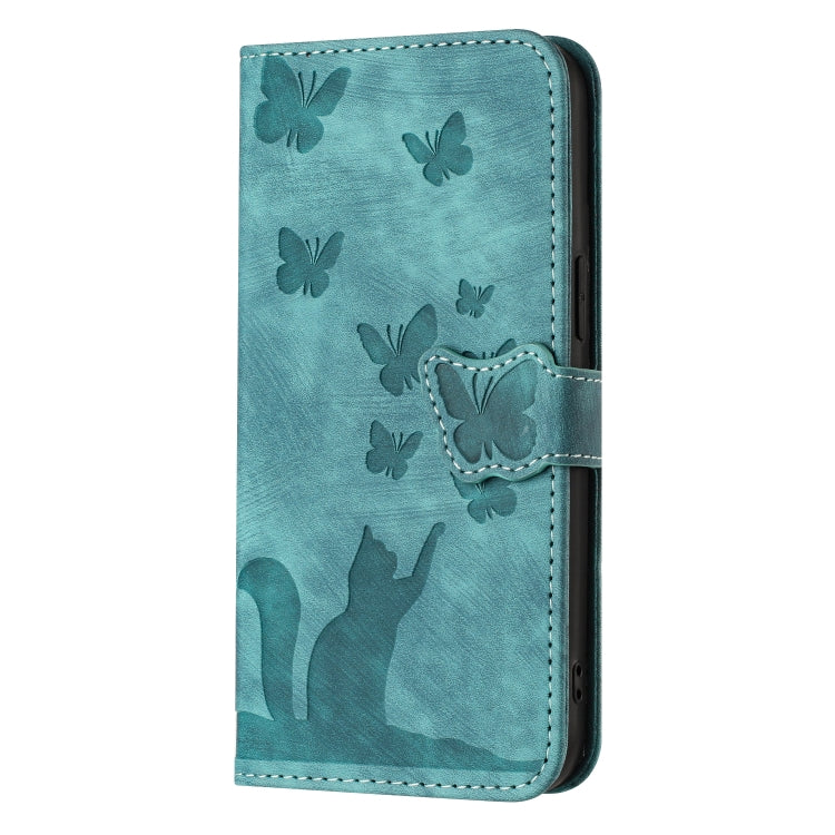 For Xiaomi Redmi Note 13 4G Butterfly Cat Embossing Flip Leather Phone Case(Wathet) - Note 13 Cases by buy2fix | Online Shopping UK | buy2fix