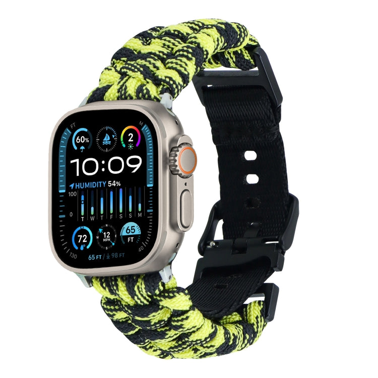 For Apple Watch Ultra 49mm Paracord Plain Braided Webbing Buckle Watch Band(Black Yellow) - Watch Bands by buy2fix | Online Shopping UK | buy2fix