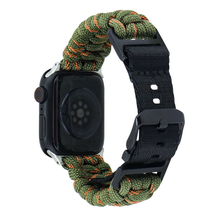 For Apple Watch Ultra 49mm Paracord Plain Braided Webbing Buckle Watch Band(Army Green Orange) - Watch Bands by buy2fix | Online Shopping UK | buy2fix