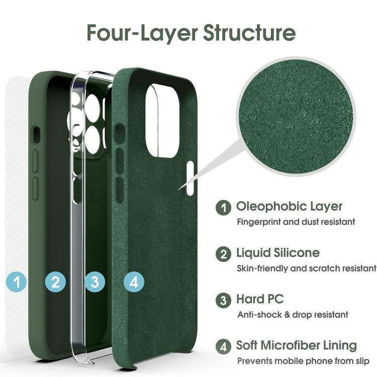 For iPhone 16 Pro Microfiber Liquid Silicone Shockproof Phone Case(Dark Green) - iPhone 16 Pro Cases by buy2fix | Online Shopping UK | buy2fix