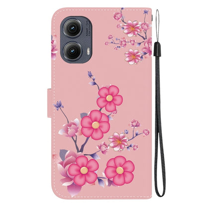 For Motorola Edge 2024 Crystal Texture Colored Drawing Leather Phone Case(Cherry Blossoms) - Motorola Cases by buy2fix | Online Shopping UK | buy2fix