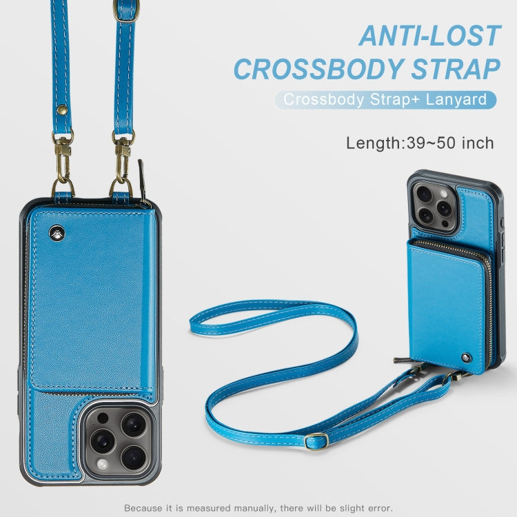 For iPhone 16 Pro Max JEEHOOD C22 Series Zipper Wallet Leather Phone Case with Dual Lanyard(Blue) - iPhone 16 Pro Max Cases by JEEHOOD | Online Shopping UK | buy2fix