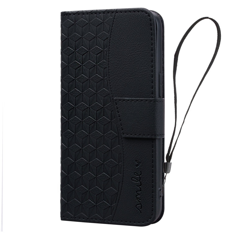 For iPhone 16 Business Diamond Buckle Leather Phone Case with Lanyard(Black) - iPhone 16 Cases by buy2fix | Online Shopping UK | buy2fix