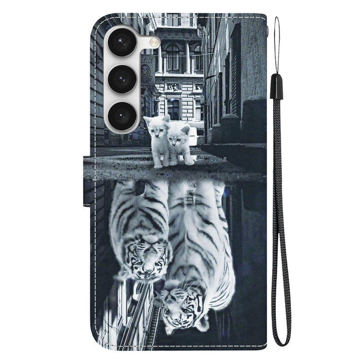 For Samsung Galaxy S23 5G Crystal Texture Colored Drawing Leather Phone Case(Cat Tiger Reflection) - Galaxy S23 5G Cases by buy2fix | Online Shopping UK | buy2fix